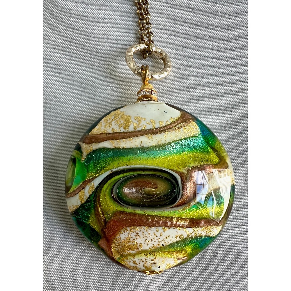 Handmade Murano Style Glass Pendant Necklace Italy 925 Silver Chain 19" - Picture 4 of 8